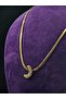 Crescent Moon Model Zircon Stone Fishbone Chain Style Yellow Color Steel Necklace - 7