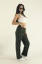 Women's Khaki Combed Cotton Fabric Stretch Fabric Wide Leg Elastic Waist Palazzo Sweatpants - 3