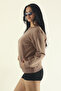 Women's Brown Winter Fleece-Lined Cotton Puff Fabric Crew Neck Sweatshirt - 8