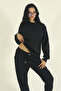 Women's Winter Fleece-Lined Tracksuit Set Crew Neck Sweatshirt Jogger-Black Regular Elasticated Leg - 4