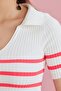 Polo Neck Pink Striped Ecru Summer Knit Blouse - 4
