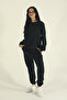 Women's Winter Fleece-Lined Tracksuit Set Crew Neck Sweatshirt Jogger-Black Regular Elasticated Leg - 7