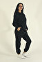 Women's Winter Fleece-Lined Tracksuit Set Crew Neck Sweatshirt Jogger-Black Regular Elasticated Leg - 6