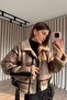Milk Coffee Black Belt Detailed Fur Lined O Oversized Leather Coat - 2