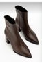 Bitter Coffee Leather Pointed Toe Women's Heeled Boots - 5