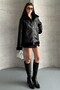 معطف جلدي نسائي أسود من Shearling Ov قصة فضفاضة uni - معطف جلدي من Shearling للدراجات النارية - 5