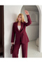 Women's Burgundy Blazer Jacket and Trousers Set | Office & Chic Suit - 6