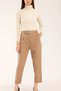 Women's Beige Suede Fabric Pants/With Belt and Cuffs