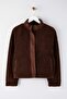Koyu Kahverengi Peluş Regular Dokuma Garnili Fermuarlı Örme Hırka/Sweatshirt TWOAW25SW00139 - 5