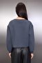 Antrasit Kalın İçi Polarlı Bisiklet Yaka Crop Örme Sweatshirt TWOAW26SW00093 - 4