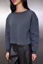 Antrasit Kalın İçi Polarlı Bisiklet Yaka Crop Örme Sweatshirt TWOAW26SW00093 - 3