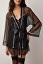 Siyah 2'li Kapsız Saten ve Tül Babydoll/Fantezi Gecelik+Sabahlık THMAW26LL00009 - 4