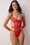 Kırmızı Fileli Kurdele/ Fiyonklu Kapsız Külotlu Fantezi Body THMAW26BD00006 - 3
