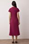 Koyu Mor Düz A Kesim Büzgü / Drape Midi  Dokuma Elbise TWOAW25EL00393 - 4