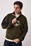 Haki Unisex Oversize/Geniş Kesim Dik Yaka Şehir Nakış Anti-pilling Polar Sweatshirt TMNAW24SW00034 - 2