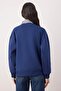 Lacivert Dokuma Garni Detaylı Oversize Kalıp Polo Yaka Kalın Polarlı Örme Sweatshirt TWOAW26SW00116 - 4