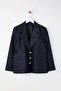 Koyu Mavi Cep Detaylı Bele Oturan Dar Kalıp Blazer Denim Ceket TBBAW26AG00042 - 5