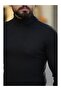Black Ribbed Knit Turtleneck Stretch Fabric Sweater - 5