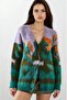 Petrol Patterned V-Neck Buttoned Ribbed Cardigan