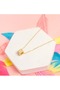 Gold Color Tone Cube Pendant Necklace with Rhinestone Detailing - 2