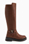 Ginan Tan Buckle Detailed Short Heeled Zippered Women's Boots