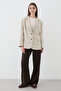 Women's Stone Button Detailed Oversize Blazer Jacket - 5