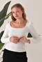 Women's Square Collar Long Sleeve Blouse - 2