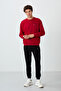 Red - Black Casual O-Neck Elastic Cuff Cotton Men's Standard Fit Tracksuit Set - 85120 - 5