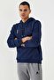 Indigo Embroidered Kangaroo Pocket Standard Fit Hooded Men's Sweatshirt - 87839 - 6