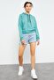 Mint Green Long Sleeve Comfortable Form Hooded Women's Sweatshirt - 97115 - 2