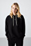 Black Hooded Kangaroo Pocket Comfortable Fit Elastic Cuff Women's Tracksuit Set - 95288 - 6