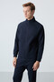 Navy Mock Neck Dual-Color Relaxed Fit Classic-Leg Men's Tracksuit Set - 85113 - 5