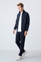 Navy Mock Neck Dual-Color Relaxed Fit Classic-Leg Men's Tracksuit Set - 85113 - 4