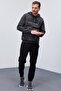 Anthracite Melange Text Embroidered Standard Mold Hooded Men's Sweatshirt - 87887 - 4