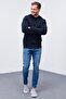 Navy Blue Kangaroo Standard Mold Hooded Men's Sweatshirt - 87872 - 6