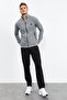 Gray Melange - Black Stand Collar Zippered Standard Fit Classic Leg Men's Tracksuit Set - 851