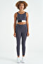 Anthracite Color Blocked Logo Printed Slim Fit Ribbed Women's Bustier - 97275 - 3
