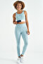 Light Blue Color Blocked Logo Printed Slim Fit Ribbed Women's Bustier - 97275 - 3