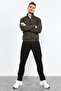 Khaki - Black Mock Neck Zippered Standard Fit Classic Leg Men's Tracksuit Set - 85152 - 5