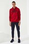 Red Embroidered Kangaroo Pocket Standard Fit Hooded Men's Sweatshirt - 87839 - 4