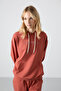 Cinnamon Hooded Kangaroo Pocket Comfortable Fit Elastic Leg Women's Tracksuit Set - 95288 - 2