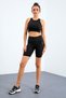 Black High Waist Tight Fit Crop Biker Women's Leggings Set - 95302 - 3