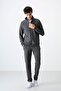 Anthracite Melange Stand Collar Zippered Comfortable Form Classic Leg Men's Tracksuit Set - 85072 - 6