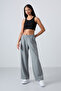Grey Melange High Waisted Pocketed Comfortable Form Wide Leg Women's Tracksuit Bottom - 94567