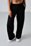 Black High Waisted Pocketed Comfortable Form Wide Leg Women's Tracksuit Bottom - 94567 - 5