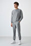 Gray Melange Casual O-Neck Elastic Cuff Cotton Men's Standard Fit Tracksuit Set - 85120 - 4
