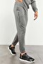 Gray Melange Hooded Kangaroo Pocket Elastic Cuff Men's Standard Fit Tracksuit Set - 85117 - 5