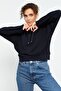 Navy Blue Long Sleeve Comfortable Form Hooded Women's Sweatshirt - 97115 - 5