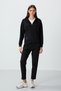 Black Hooded Hidden Pocket Detailed Standard Size Women's Tracksuit Set - 95306