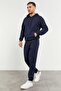 Indigo Hooded Kangaroo Pocket Elastic Leg Men's Standard Fit Tracksuit Set - 85117